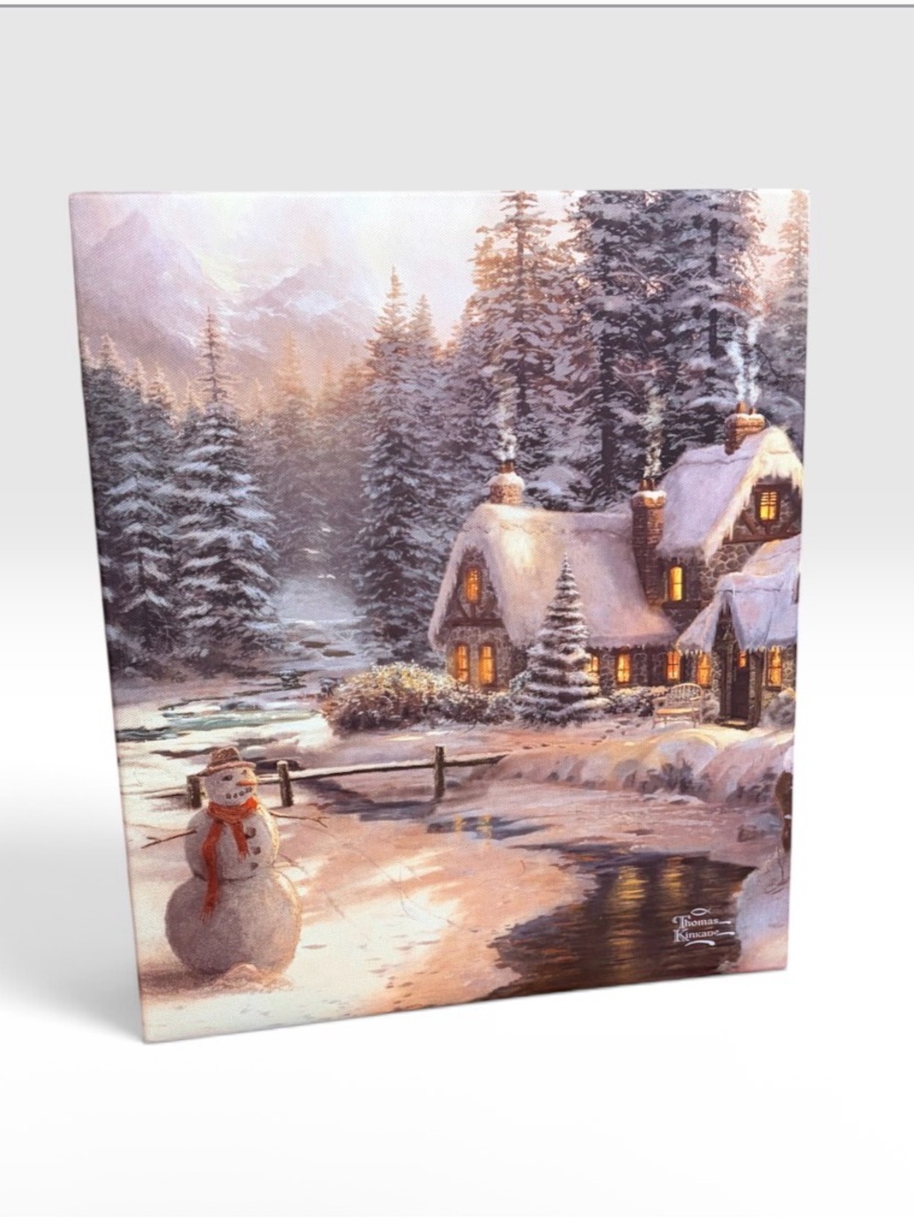 Thomas Kinkade Winter Cottage Canvas Wall Art - Snowy Village Scene